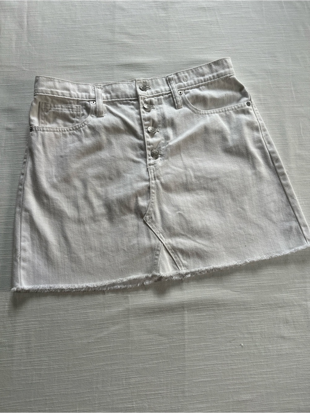 MADEWELL Button-Front White Denim Miniskirt | 30